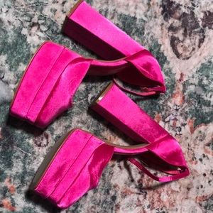 Hot pink satin pumps